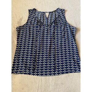 Rose‎ & Olive Sleeveless Blouse Geometric Print Keyhole Top 2X